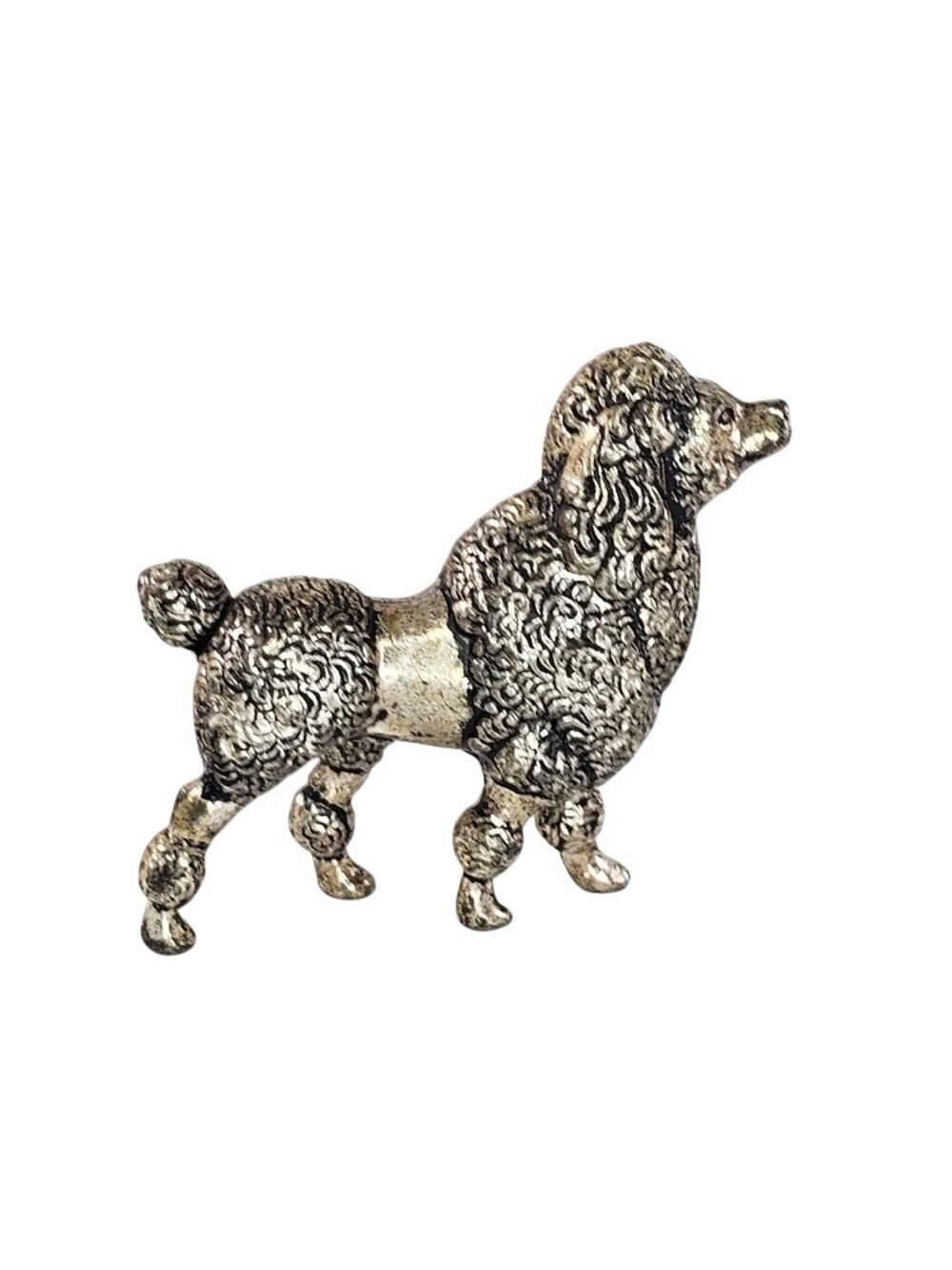 Vintage Metal Poodle Figurine Decorative Collectible Small Dog Silver Tone